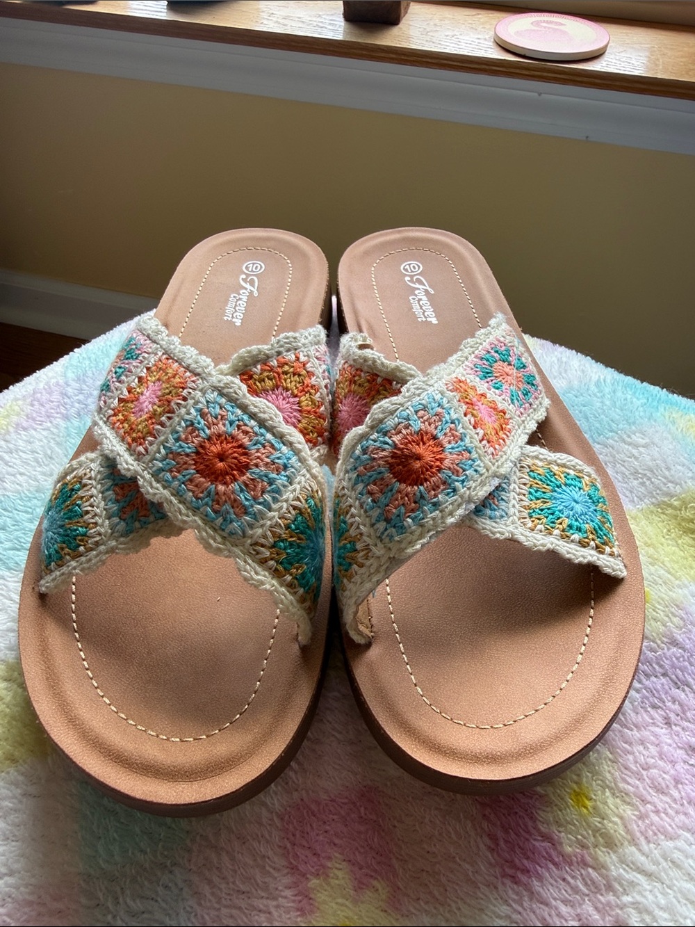 Crochet-Trim Slide Sandals in Multicolor - NWOB Forever Comfort - Picture 5 of 9